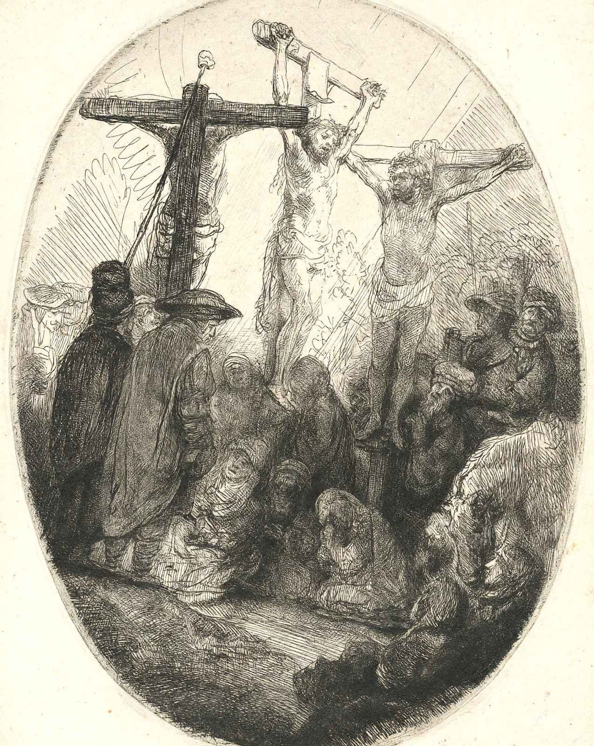 Christ Crucified Between the Two Thieves an Oval Plate fine art print by Rembrandt (1641)
