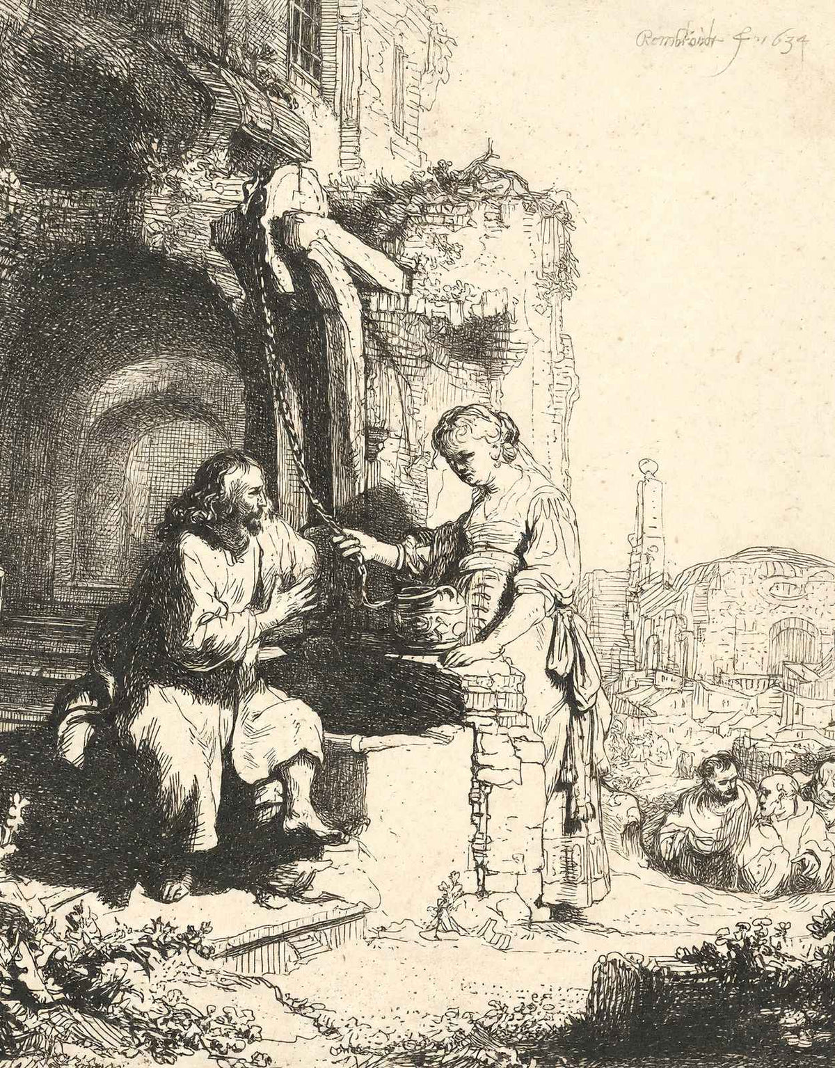 Christ and the Woman of Samaria Among Ruins 1634 Rembrandt Art Print (6 Sizes)