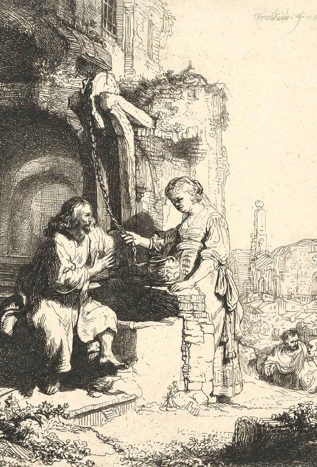 Christ and the Woman of Samaria Among Ruins 1634 Rembrandt Art Print (6 Sizes)
