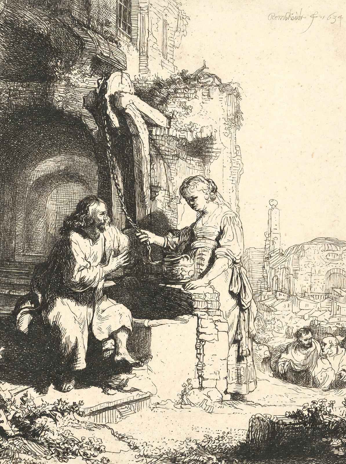 Christ and the Woman of Samaria Among Ruins 1634 Rembrandt Art Print (6 Sizes)