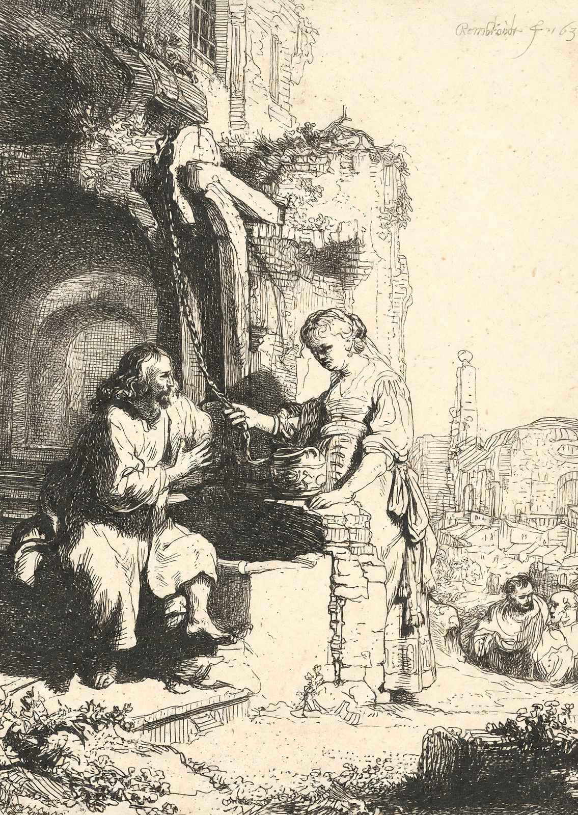 Christ and the Woman of Samaria Among Ruins 1634 Rembrandt Art Print (6 Sizes)