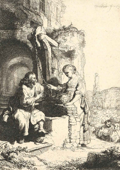 Christ and the Woman of Samaria Among Ruins 1634 Rembrandt Art Print (6 Sizes)