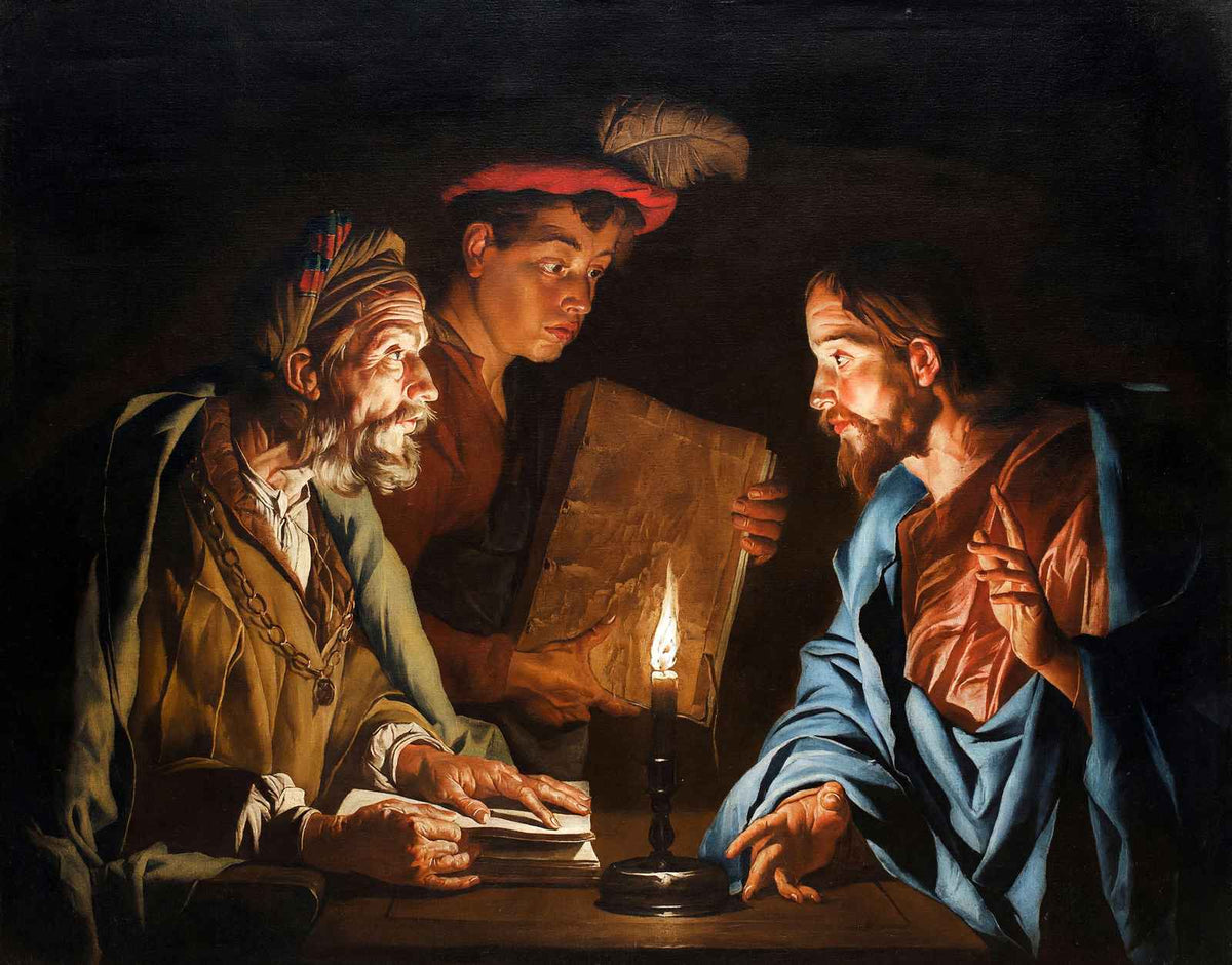 Christ and Nicodemus Fine Art Print Painting by Matthias Stom (6 Sizes) - Jesus