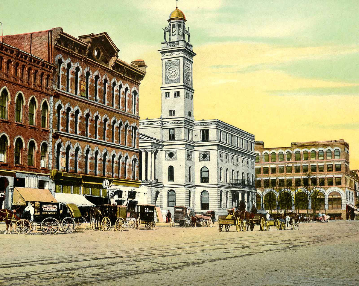 City Square in Canton in 1907 vintage print