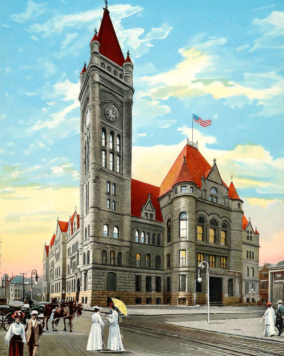 Cincinnati City Hall in 1906 vintage print