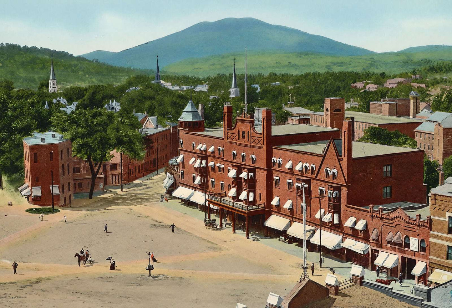 Tremont Square and Hotel Claremont NH in 1908 Vintage Print - Reproduction