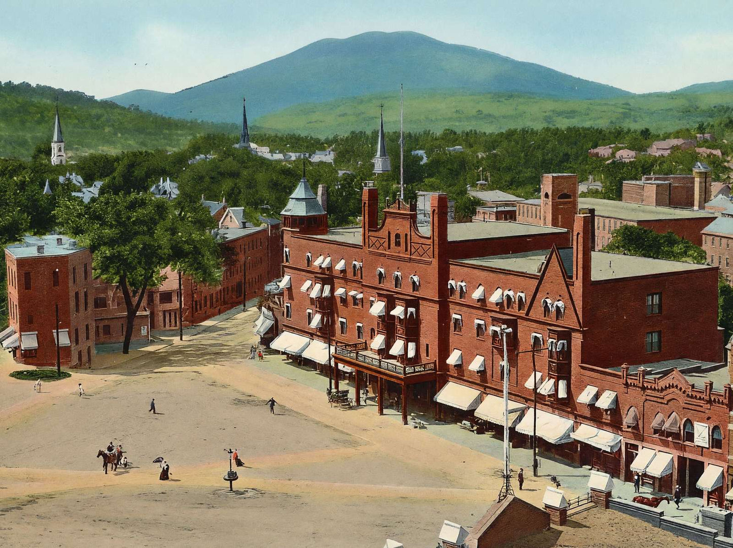 Tremont Square and Hotel Claremont NH in 1908 Vintage Print - Reproduction