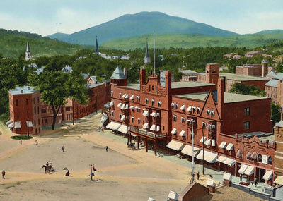 Tremont Square and Hotel Claremont NH in 1908 Vintage Print - Reproduction