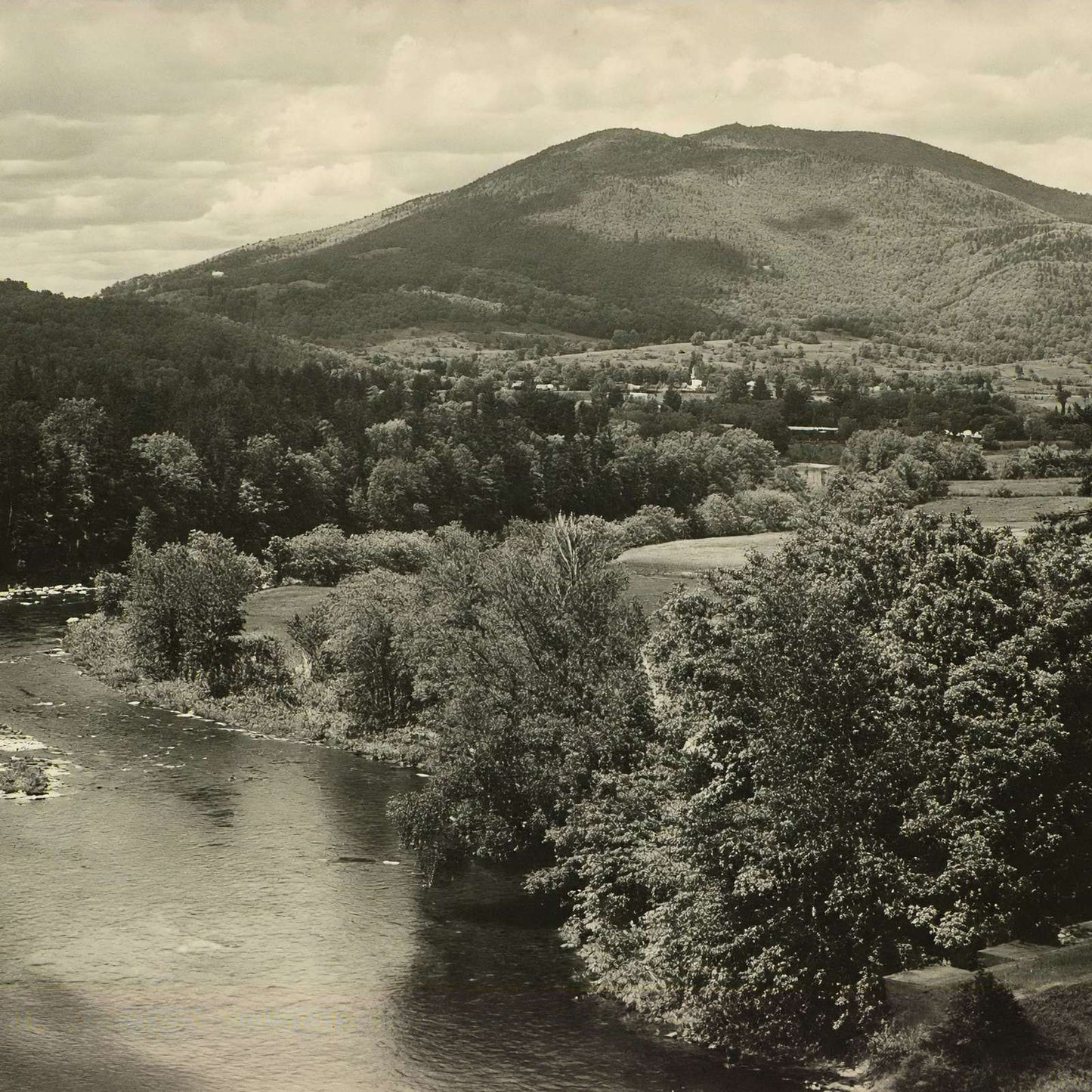 Ascutney Mountain from High Bridge Claremont NH in 1905 Vintage Print