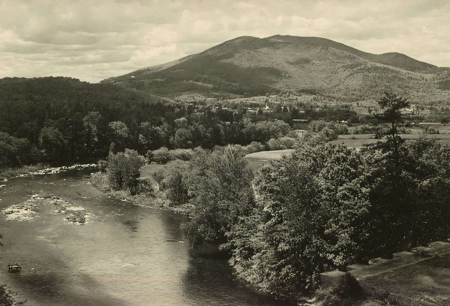 Ascutney Mountain from High Bridge Claremont NH in 1905 Vintage Print