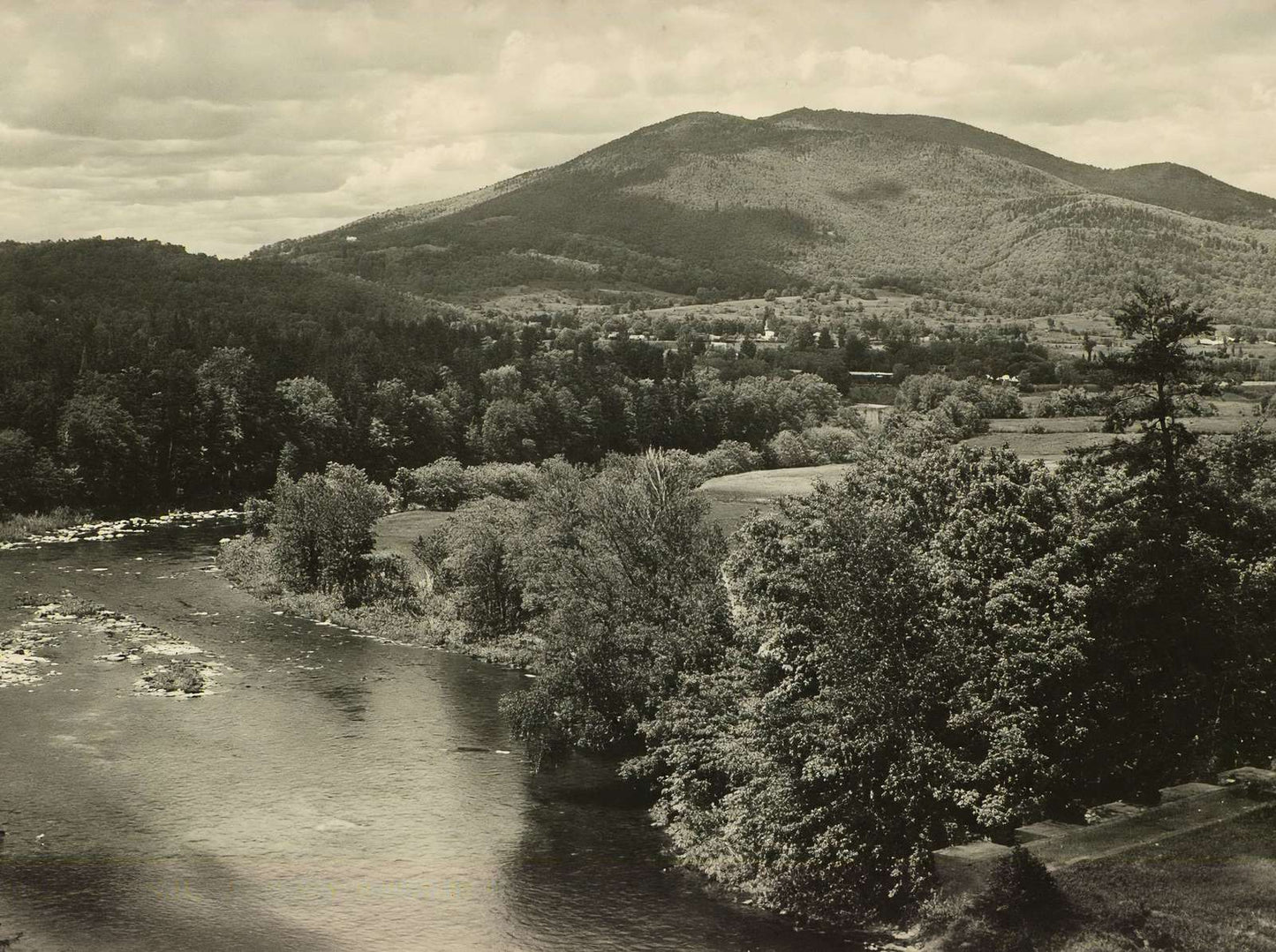 Ascutney Mountain from High Bridge Claremont NH in 1905 Vintage Print