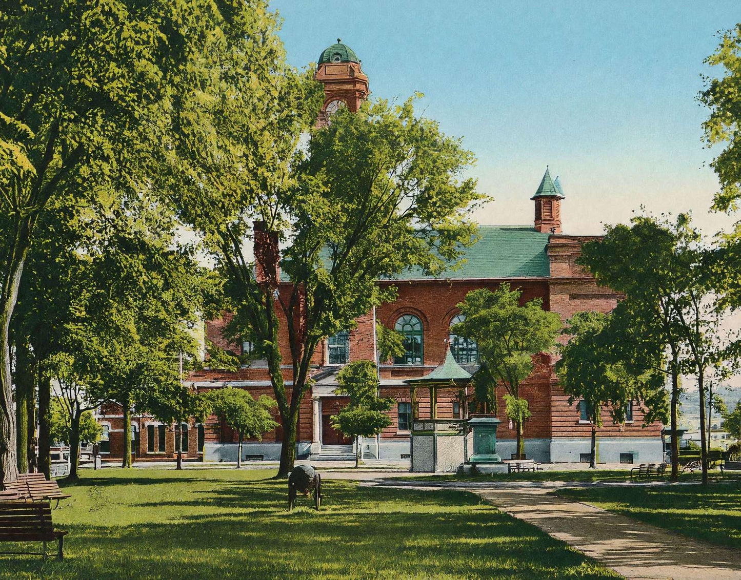 Park and Opera House Claremont NH in 1908 Vintage Print (7 Sizes)