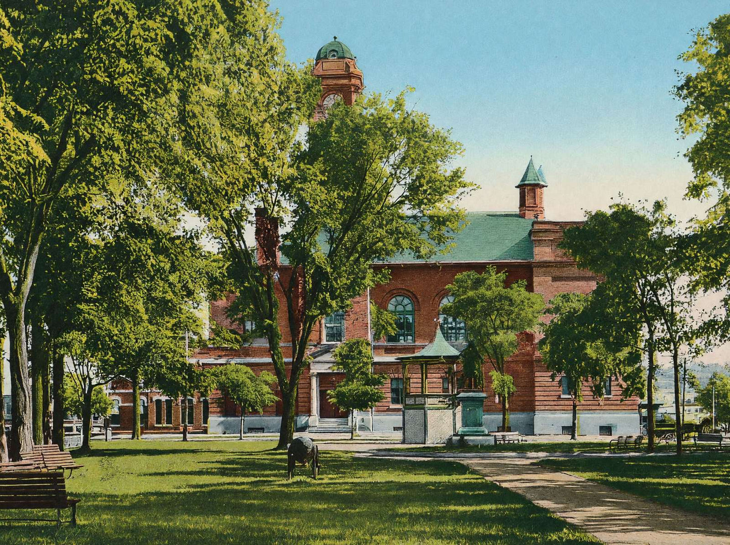 Park and Opera House Claremont NH in 1908 Vintage Print (7 Sizes)