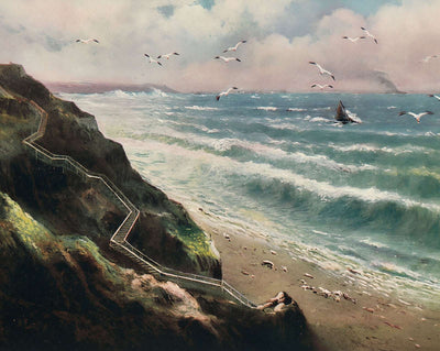 The Cliffs and Steps to the Sands vintage print