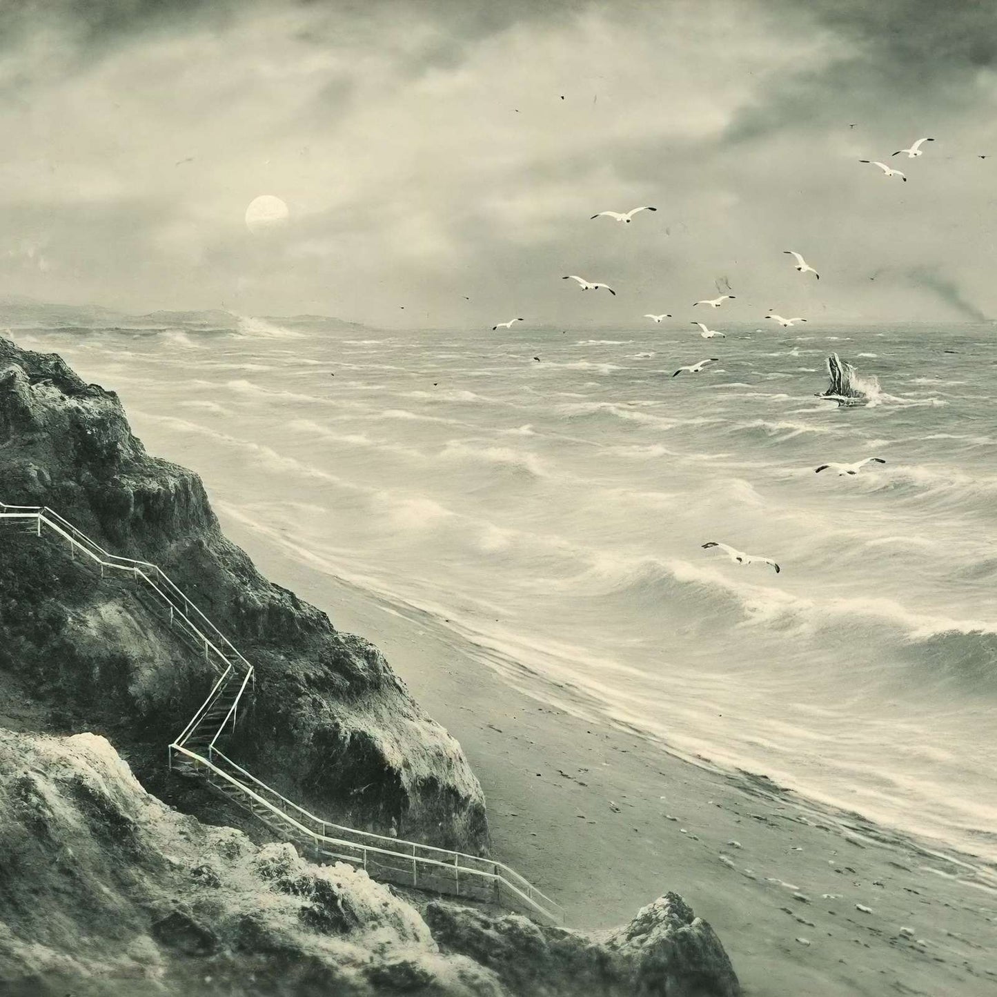 The Cliffs and Steps to the Sands Bournemouth in 1903 Vintage Print (7 Sizes)