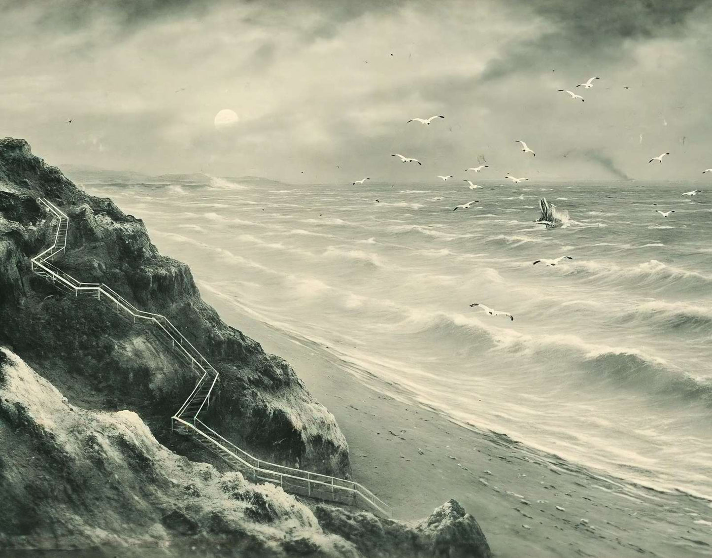 The Cliffs and Steps to the Sands Bournemouth in 1903 Vintage Print (7 Sizes)