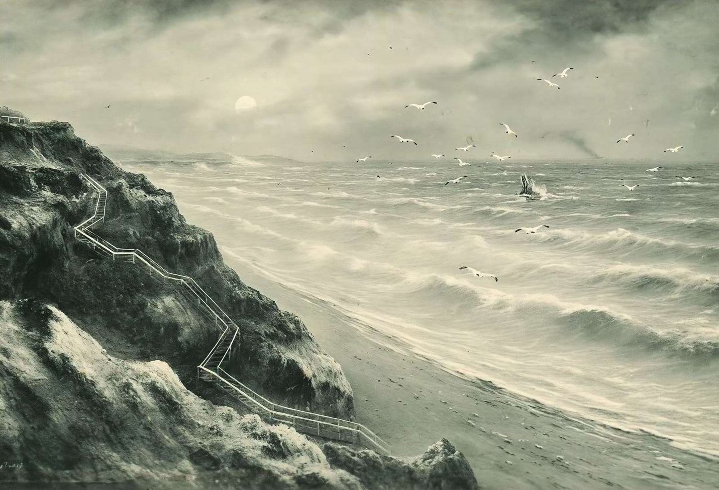 The Cliffs and Steps to the Sands Bournemouth in 1903 Vintage Print (7 Sizes)