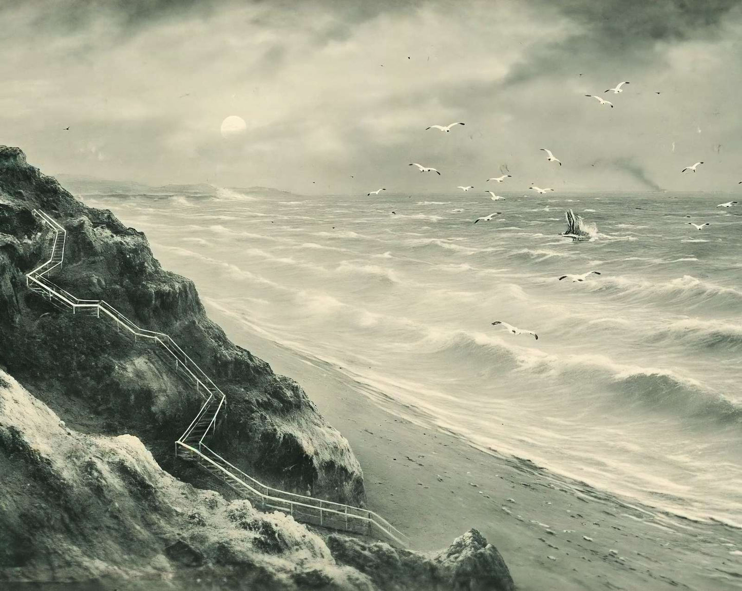 The Cliffs and Steps to the Sands vintage photo