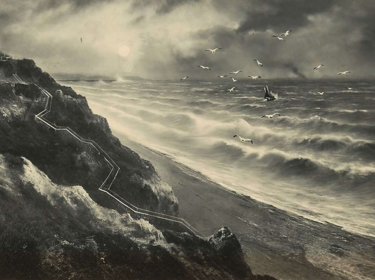 The Cliffs and Steps to the Sands Bournemouth in 1903 Vintage Print (7 Sizes)