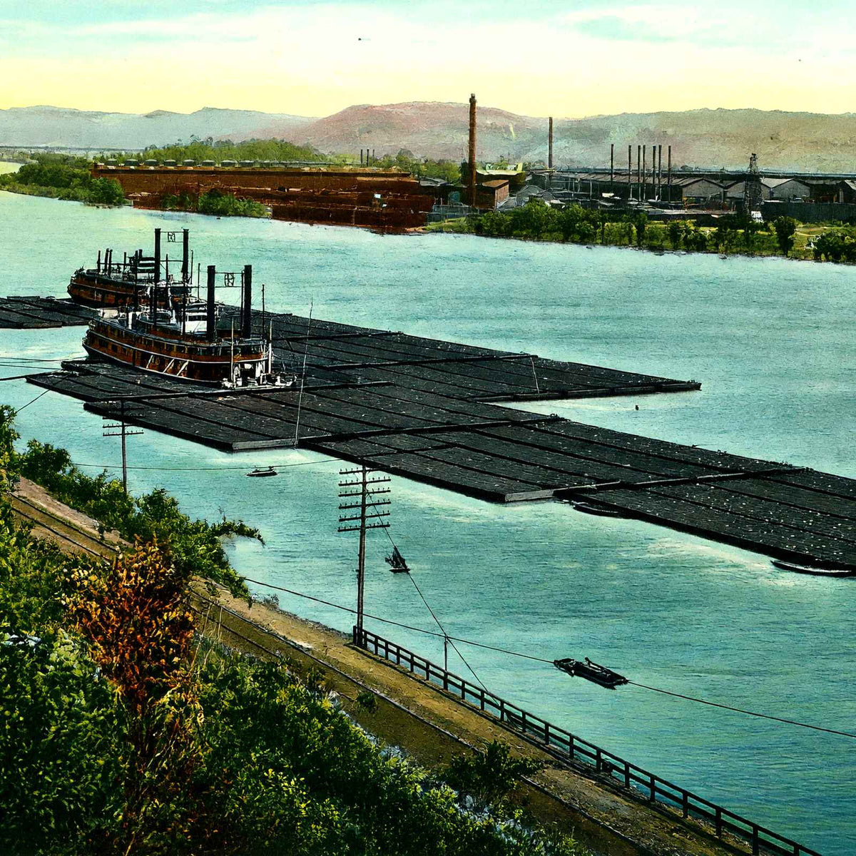 Coal Fleets on the Ohio River Pittsburgh in 1906 Vintage Print (7 Sizes)