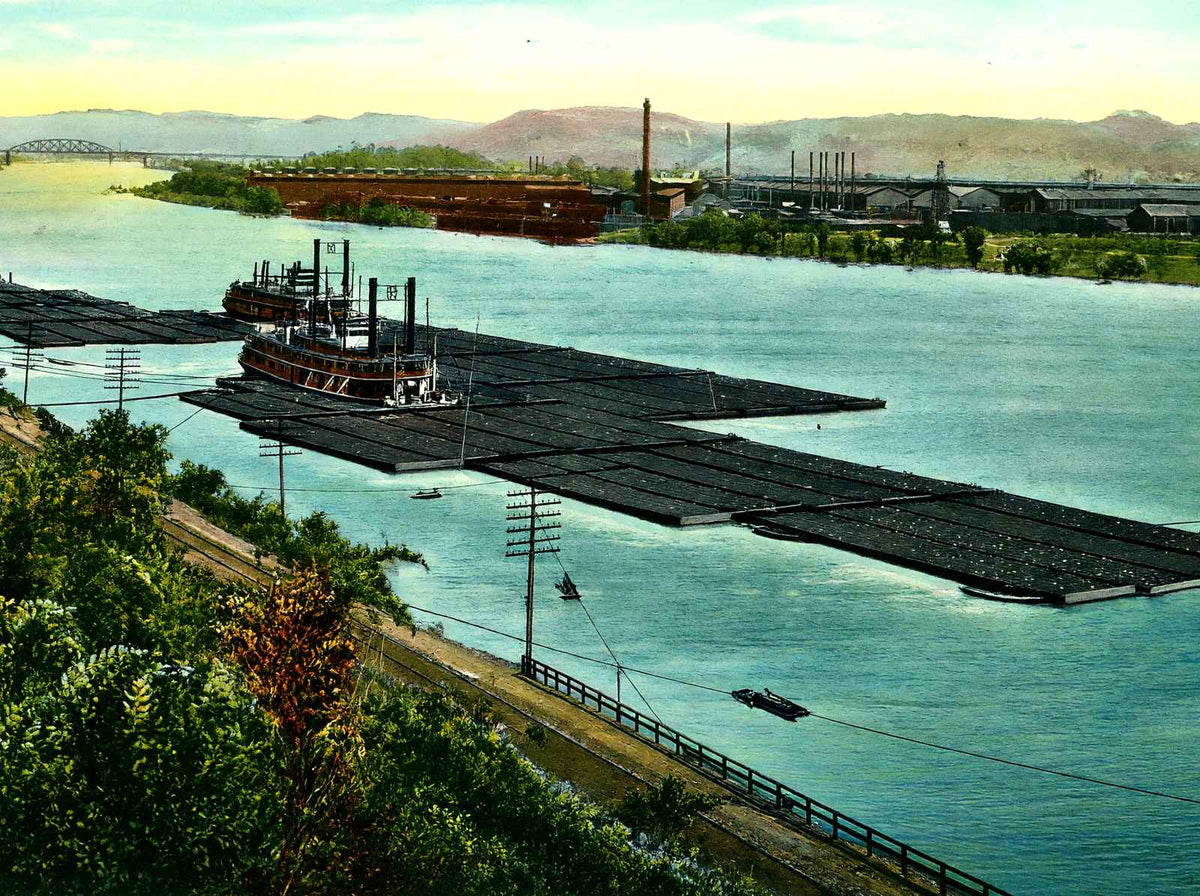 Coal Fleets on the Ohio River Pittsburgh in 1906 Vintage Print (7 Sizes)