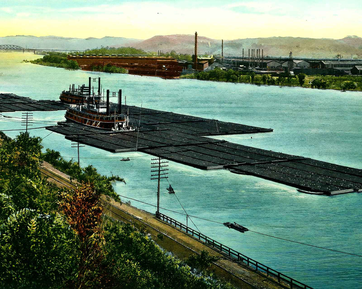 Coal Fleets on the Ohio River in 1906 vintage print