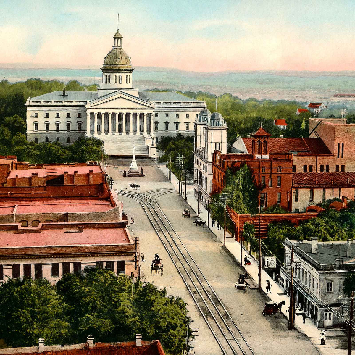Main Street Looking South to Capitol Columbia in 1908 Vintage Print (7 Sizes)