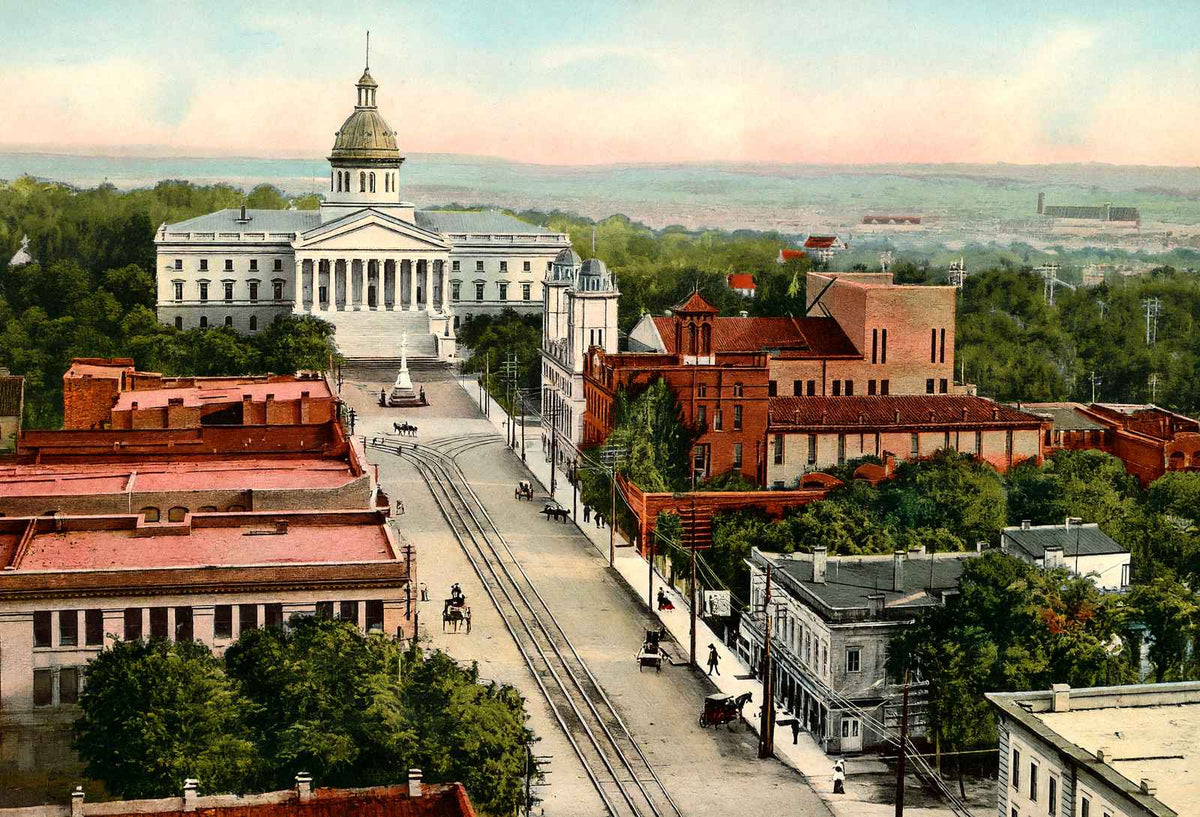 Main Street Looking South to Capitol Columbia in 1908 Vintage Print (7 Sizes)