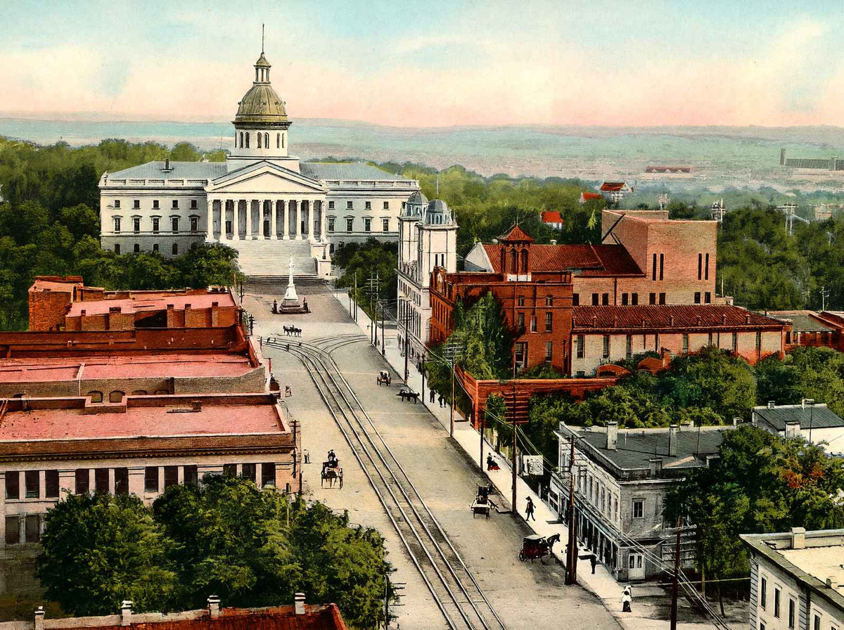 Main Street Looking South to Capitol Columbia in 1908 Vintage Print (7 Sizes)