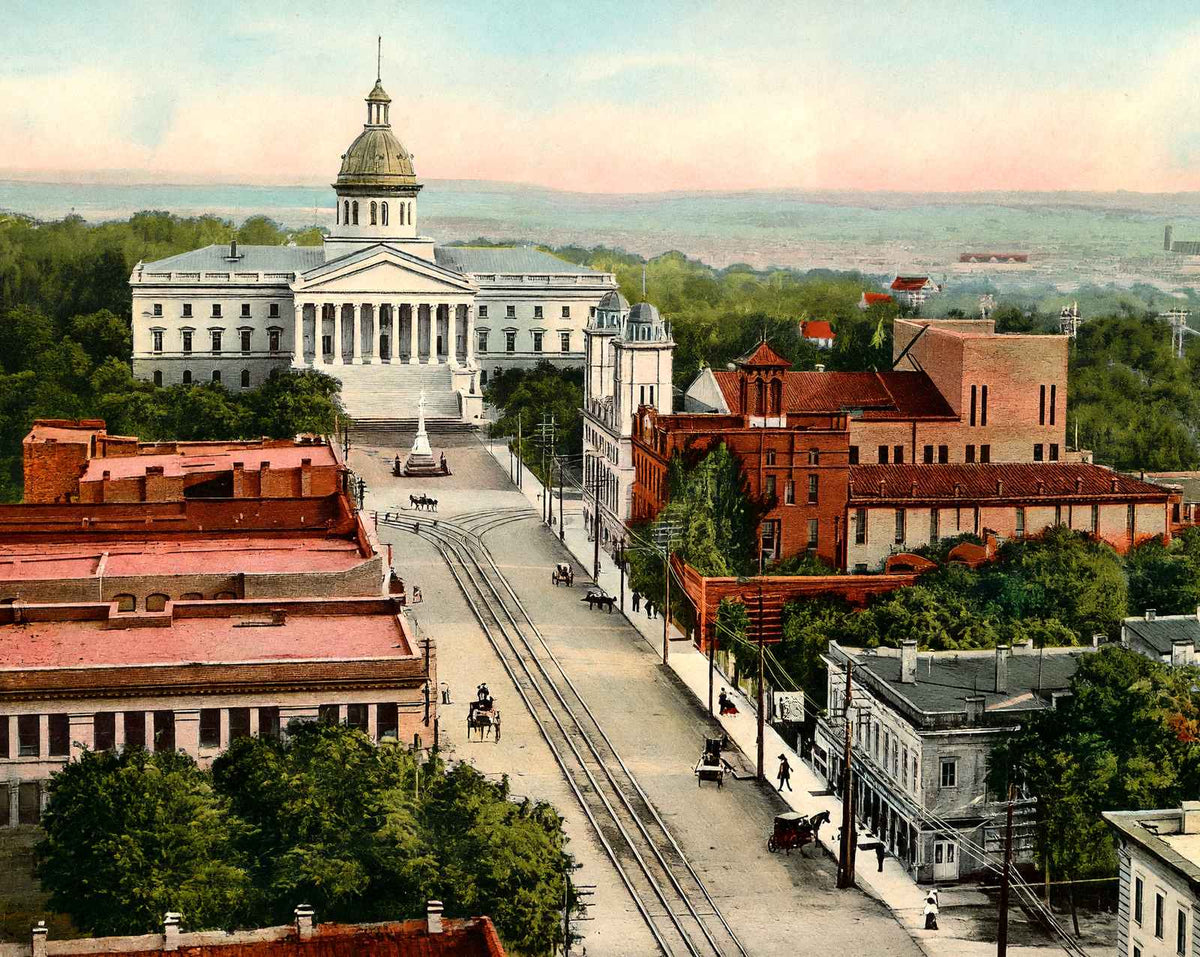 Main Street Looking South to Capitol vintage print