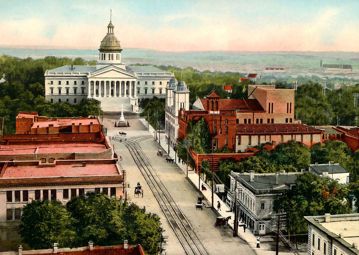 Main Street Looking South to Capitol Columbia in 1908 Vintage Print (7 Sizes)