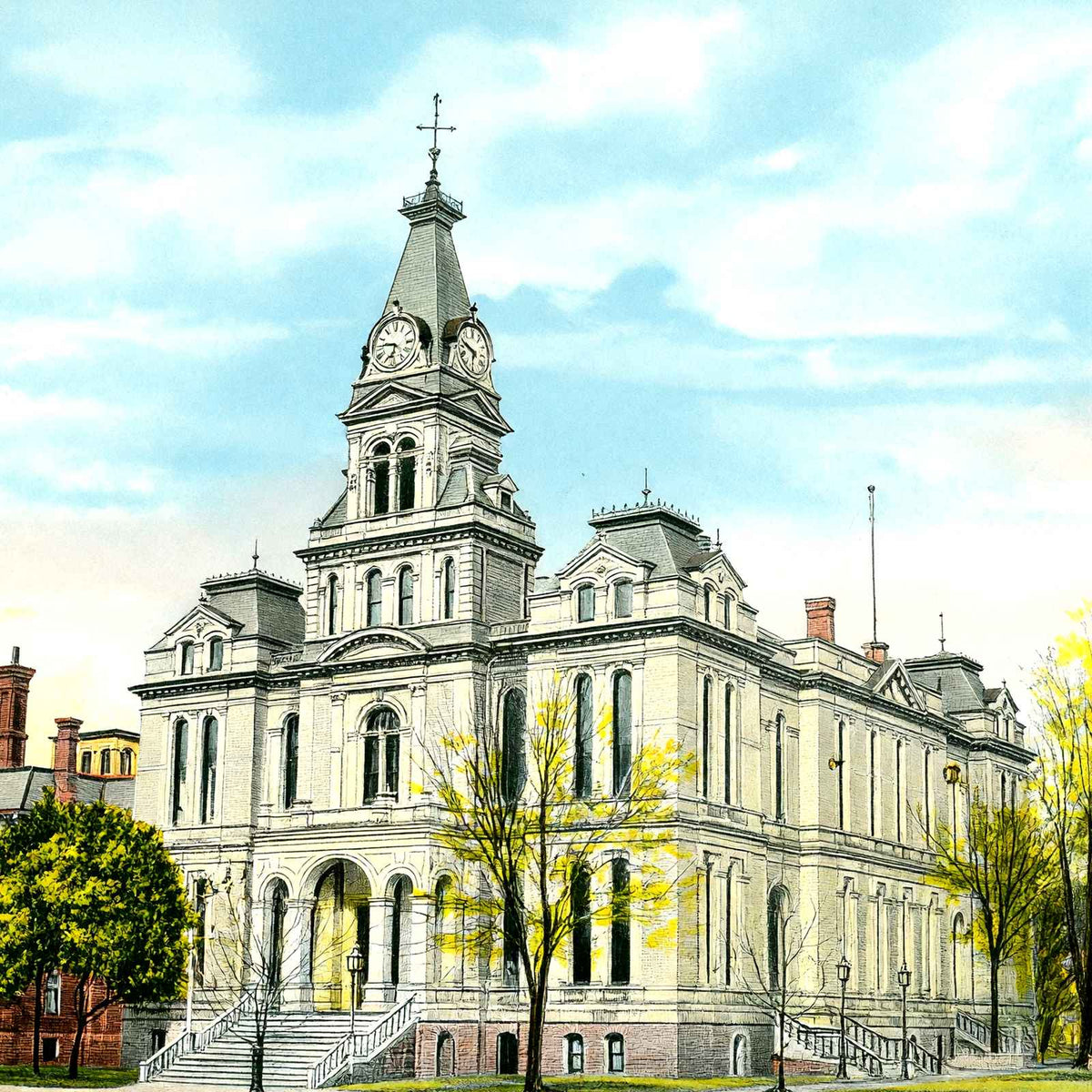 County Court House Springfield Ohio in 1907 Vintage Print (7 Sizes)