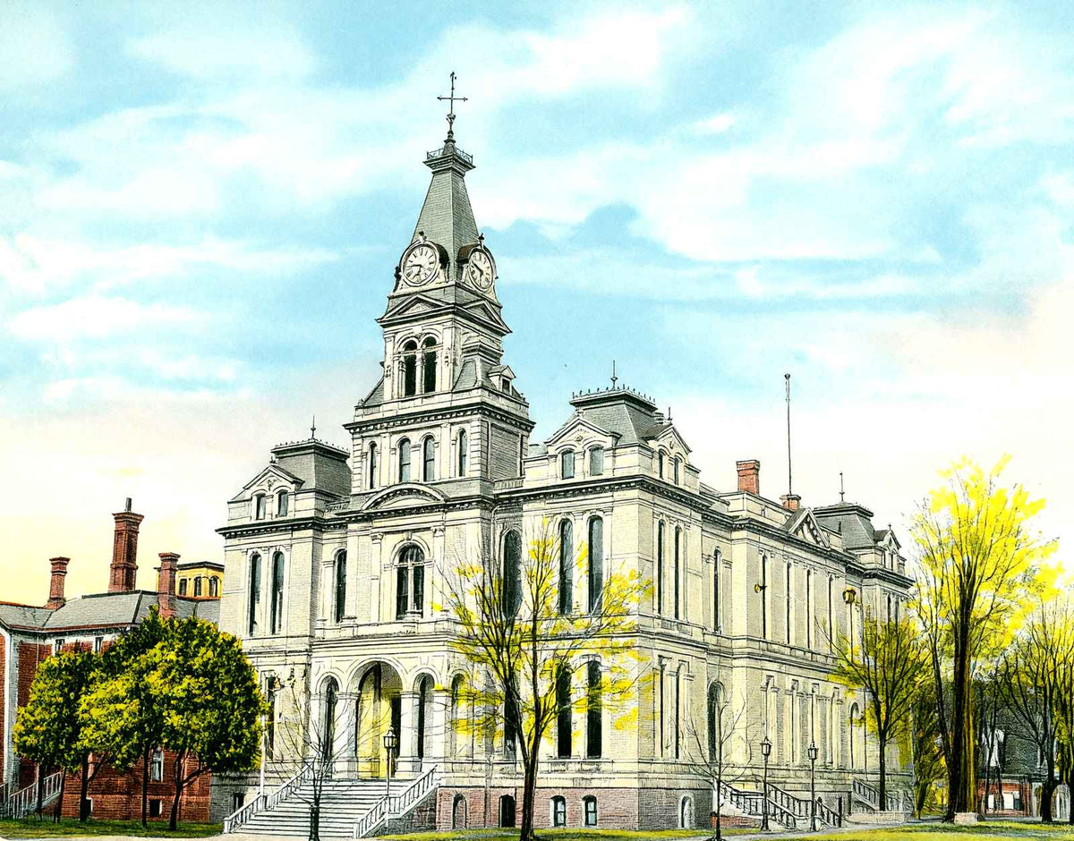 County Court House Springfield Ohio in 1907 Vintage Print (7 Sizes)