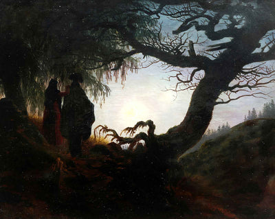 Couple Gazing at the Moon painting print by Caspar David Friedrich (1824)