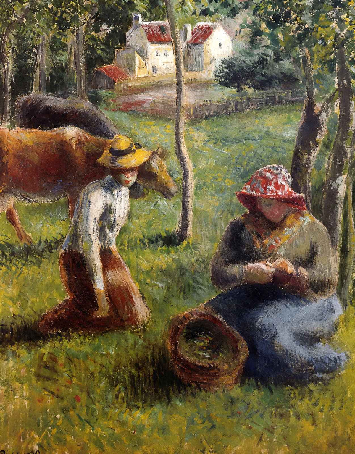 Cowherd Art Print 1883 Painting by Camille Pissarro (6 Sizes) - Restored