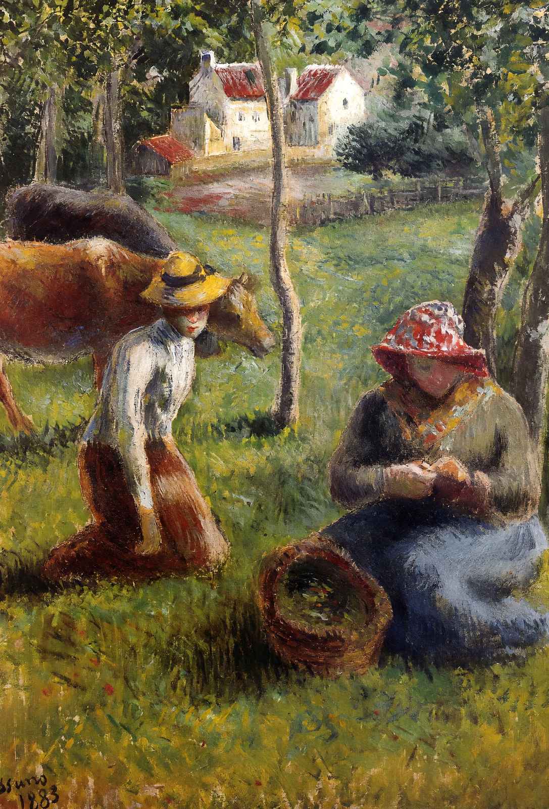 Cowherd Art Print 1883 Painting by Camille Pissarro (6 Sizes) - Restored