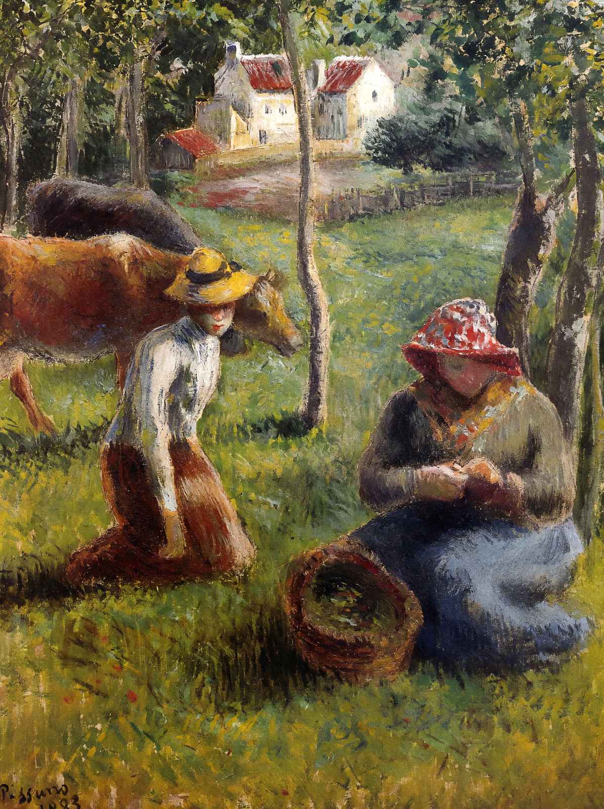 Cowherd Art Print 1883 Painting by Camille Pissarro (6 Sizes) - Restored