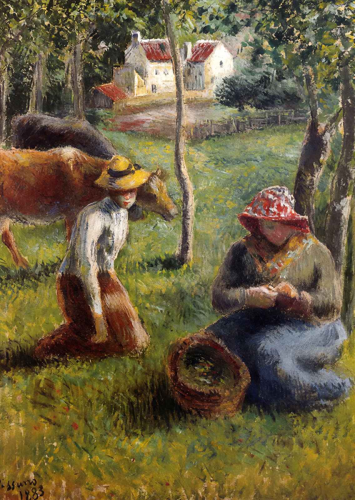 Cowherd Art Print 1883 Painting by Camille Pissarro (6 Sizes) - Restored