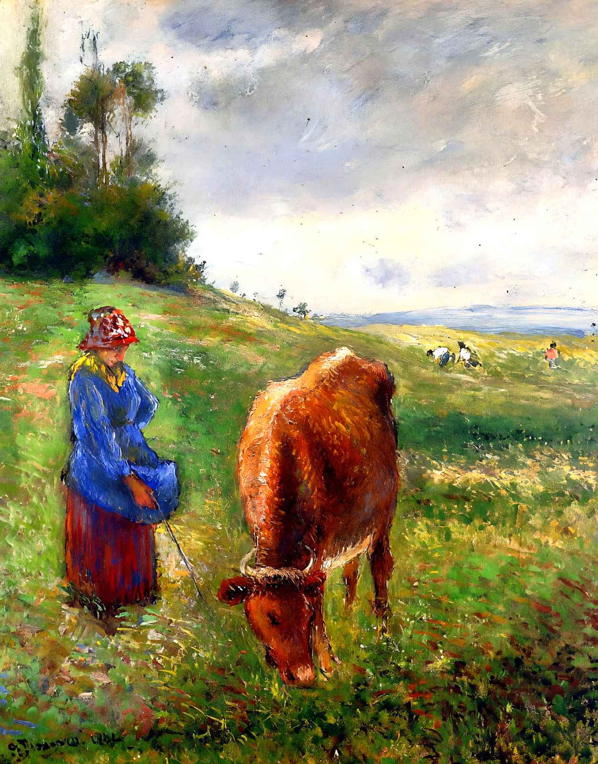 Cowherd, Pontoise 1882 Painting by Camille Pissarro Fine Art Print (6 Sizes)