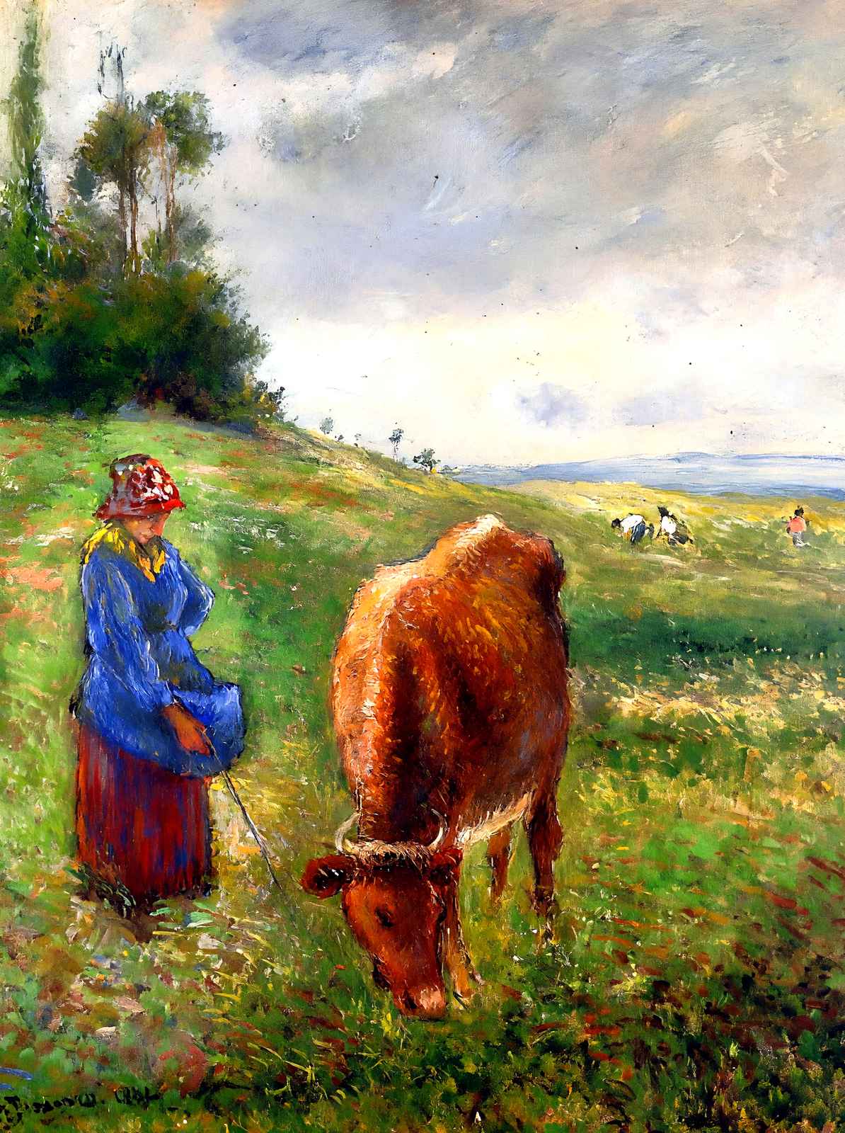 Cowherd, Pontoise 1882 Painting by Camille Pissarro Fine Art Print (6 Sizes)