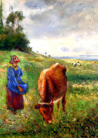 Cowherd, Pontoise 1882 Painting by Camille Pissarro Fine Art Print (6 Sizes)