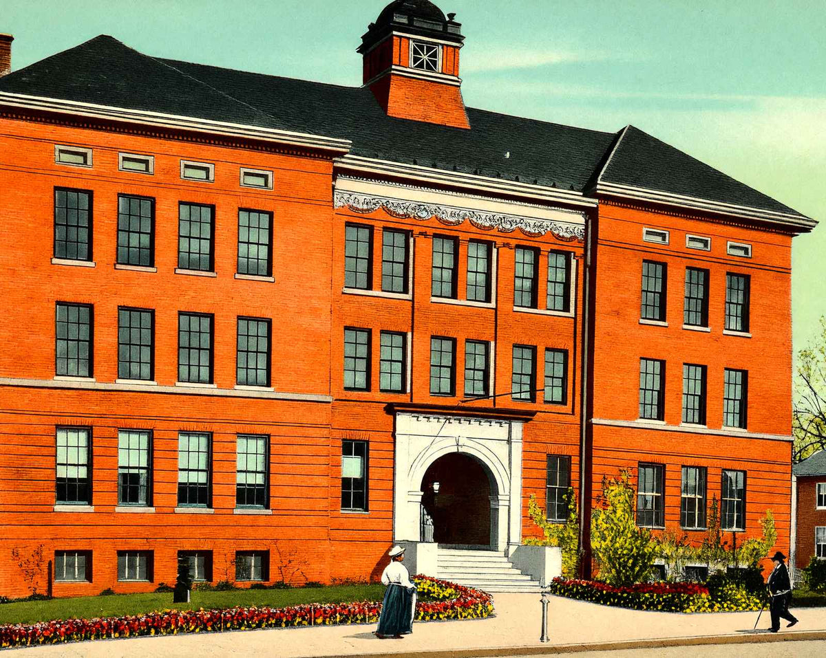 Crosby High School in Waterbury in 1907 vintage print
