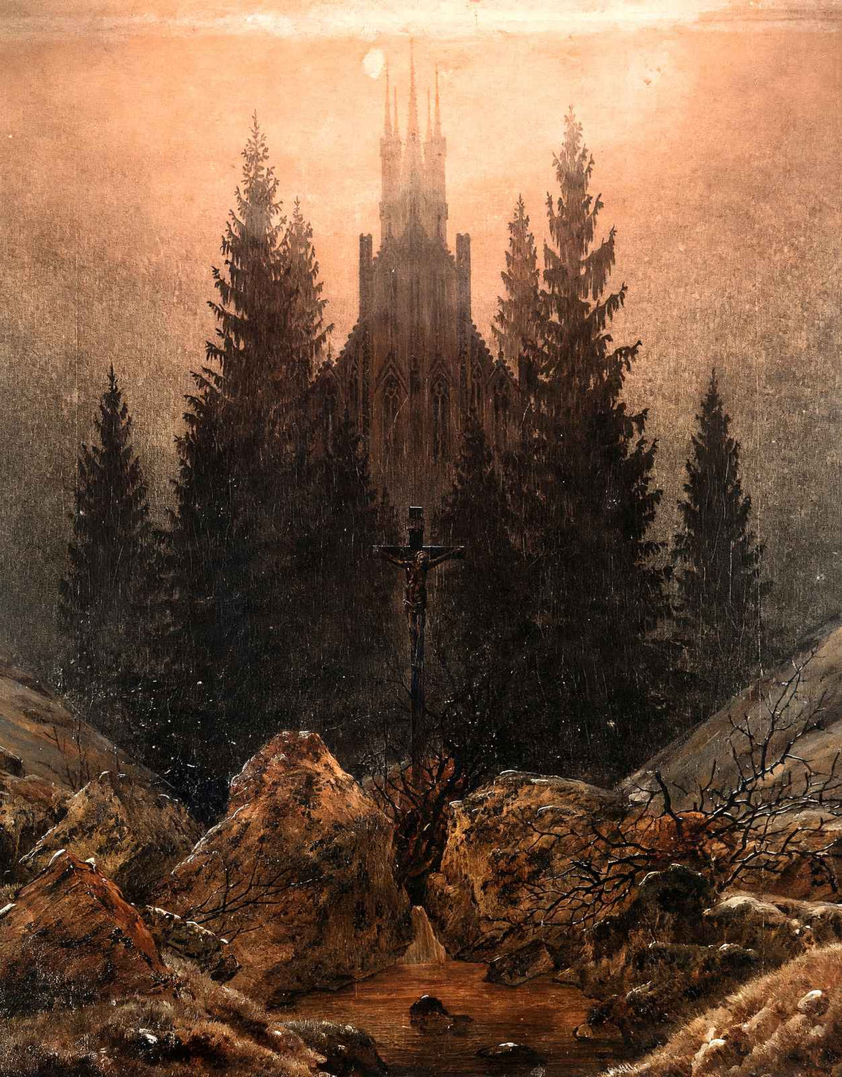 Cross and Church in the Mountains 1812 by Friedrich Art Print (6 Sizes)