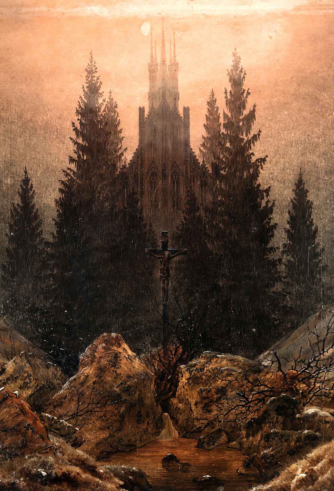 Cross and Church in the Mountains 1812 by Friedrich Art Print (6 Sizes)
