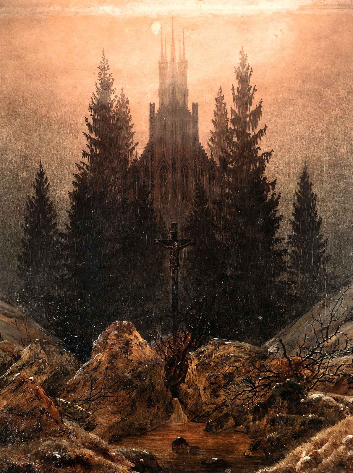 Cross and Church in the Mountains 1812 by Friedrich Art Print (6 Sizes)