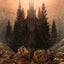 Cross and Church in the Mountains painting print by Caspar David Friedrich (1812)