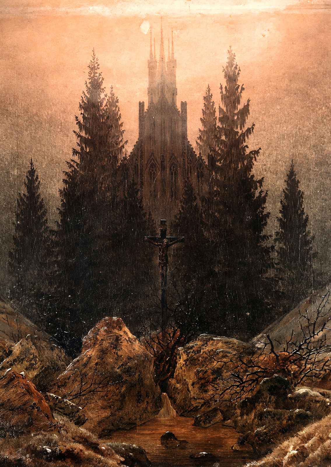 Cross and Church in the Mountains 1812 by Friedrich Art Print (6 Sizes)