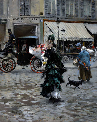 Crossing the Street art print by Giovanni Boldini