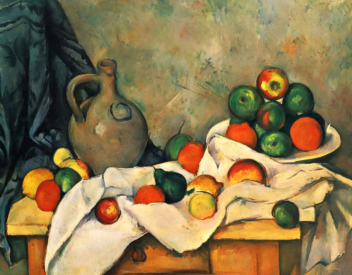 Curtain, Jug and Fruit 1894 Painting by Paul Cezanne Fine Art Print (6 Sizes)