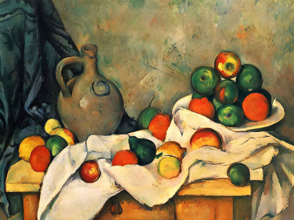 Curtain, Jug and Fruit 1894 Painting by Paul Cezanne Fine Art Print (6 Sizes)